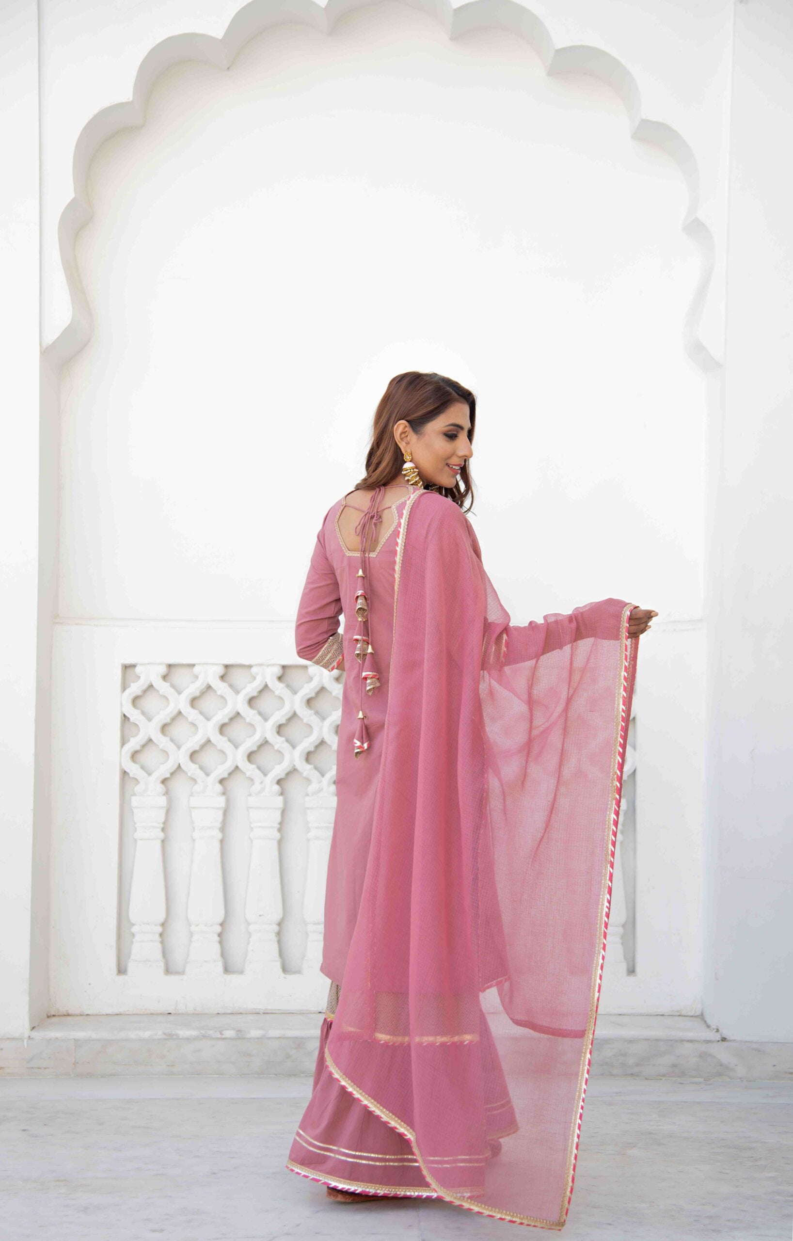 Designer Pink Tiered Sharara Set