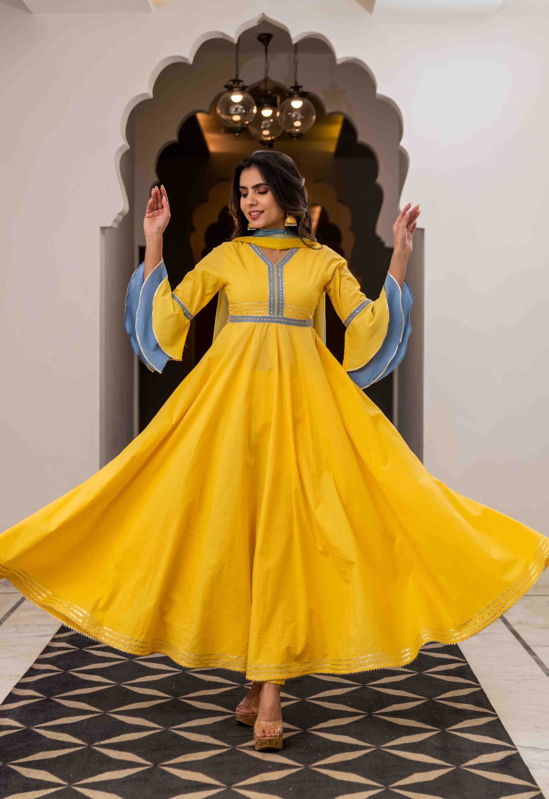 Yellow Designer Cotton Suit Set