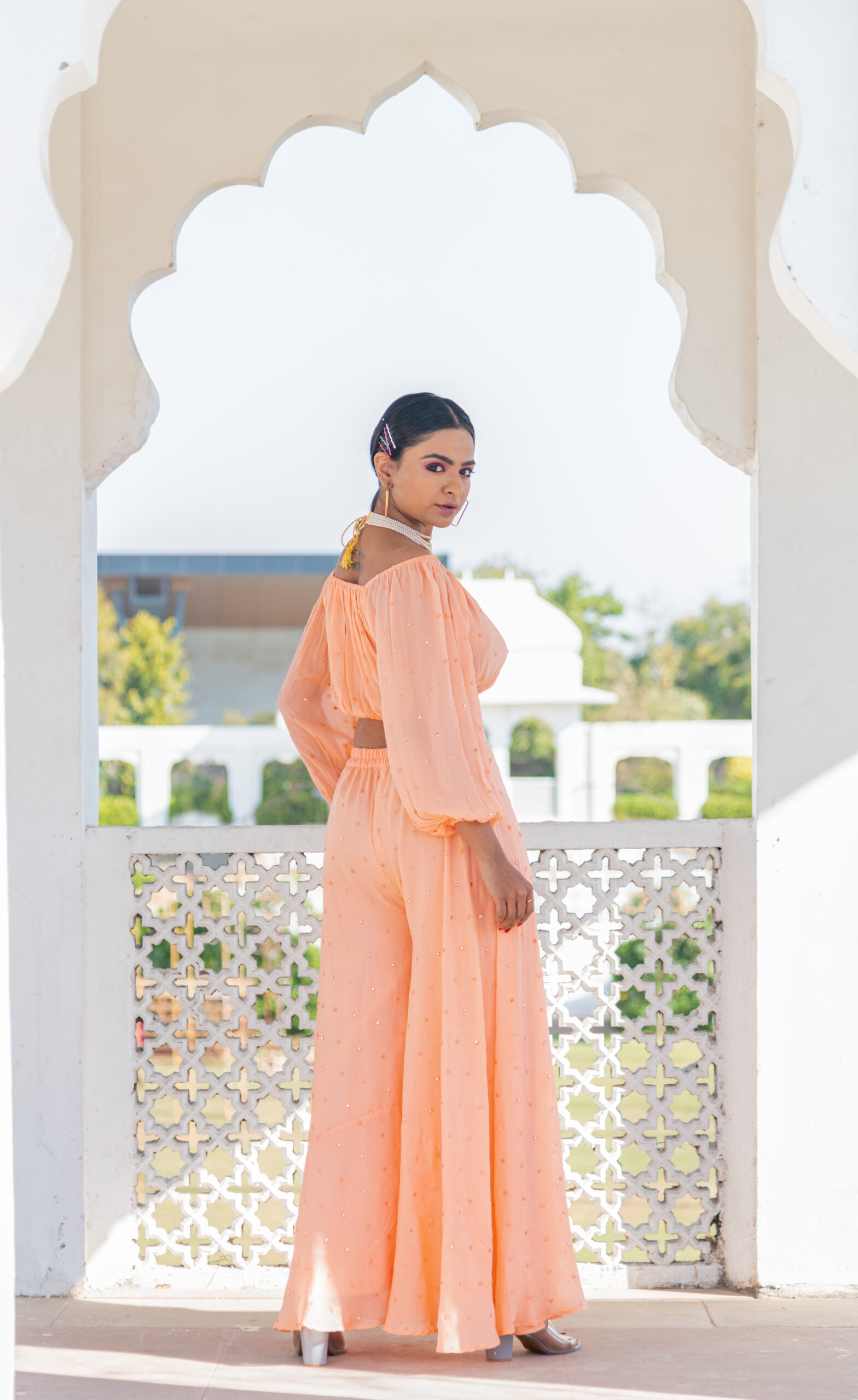 Buy Pretty Peach Crop Top Plazzo Set | Women Dresses | Kohsh
