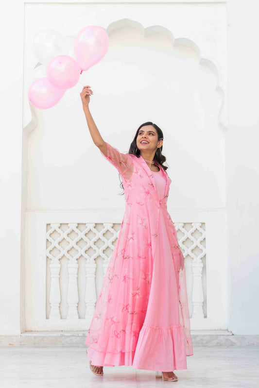 Pretty Designer Party Wear Baby Pink Gown | Latest Kurti Designs
