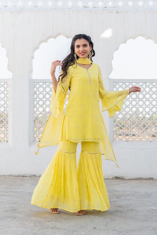 Pakistani Dress Sharara - Golden Colour Pakistani Suits - SareesWala.com