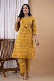 Yellow Cotton Printed Kurta Set