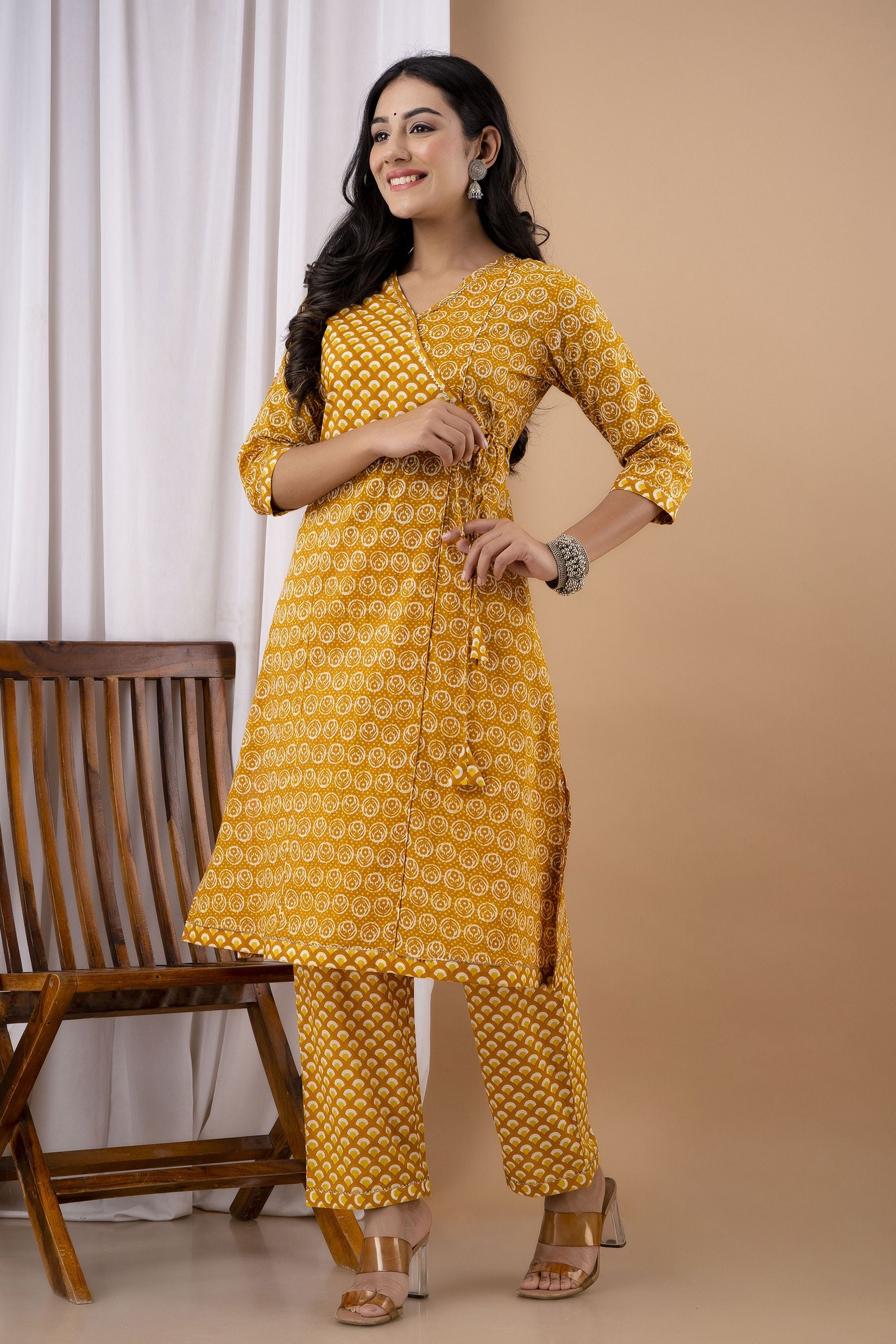 Yellow Cotton Printed Kurta Set